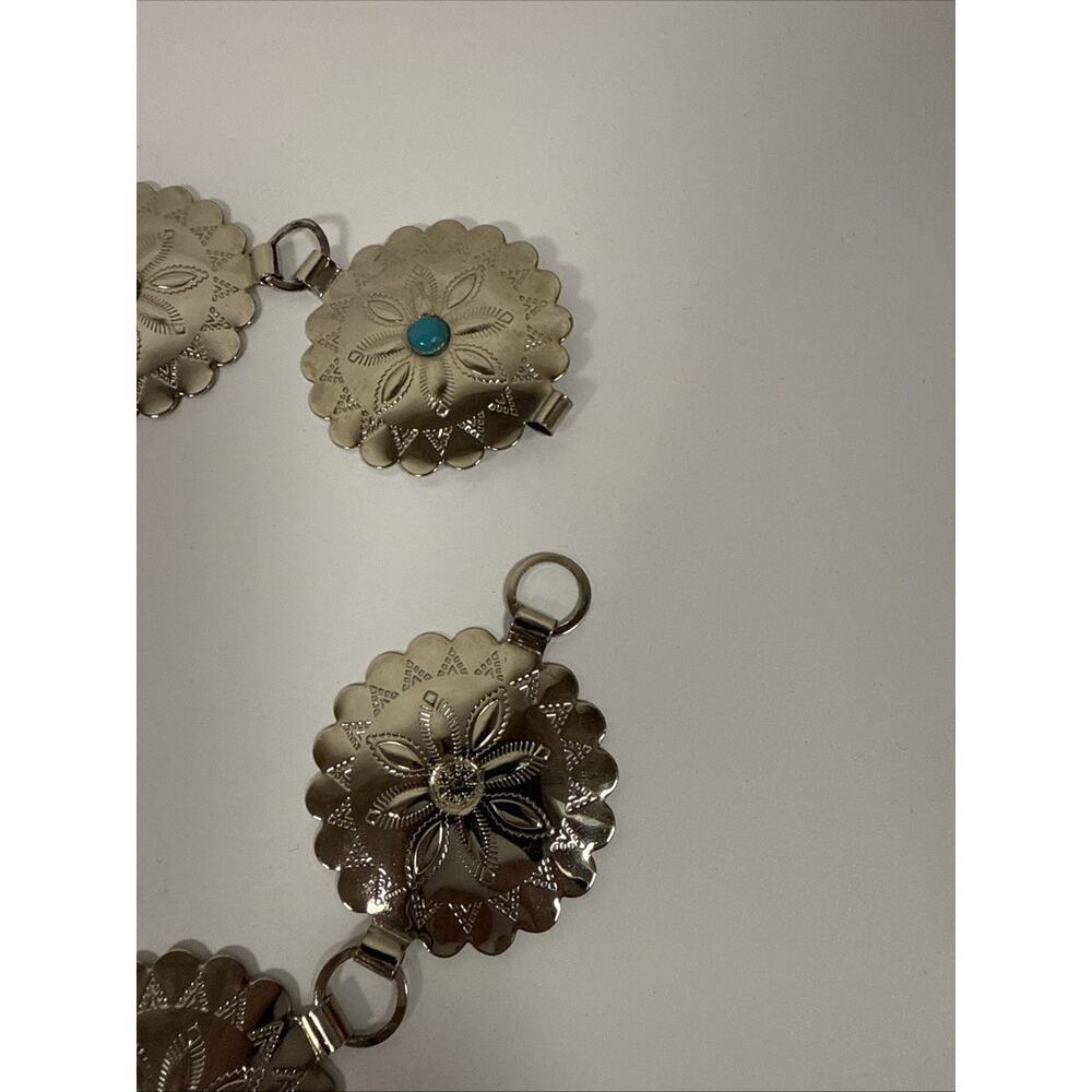 Boho Western Silver metal & faux turquoise bead concho belt - Picture 2 of 5
